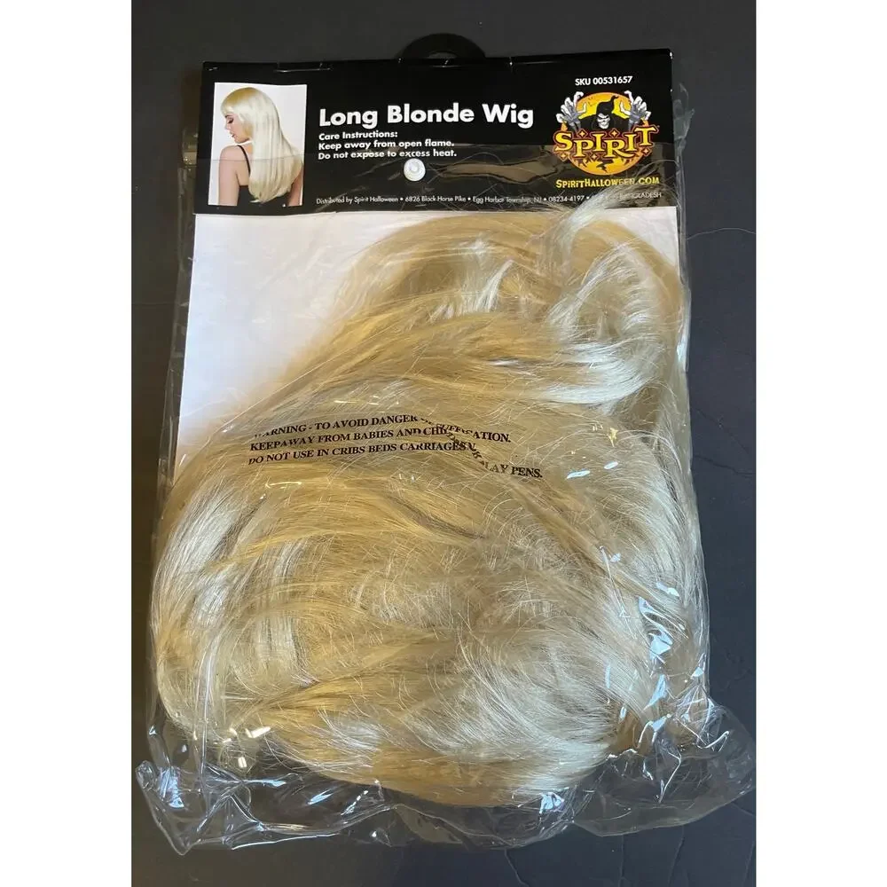 Spirit Halloween Long Blonde Wig Synthetic Hair Straight with Bangs New Cosplay